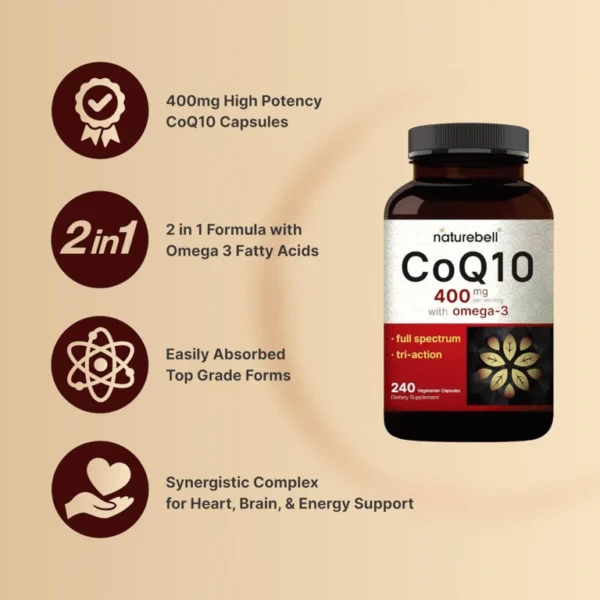 Co Q10 400 mg + omega 3 240 veg cap