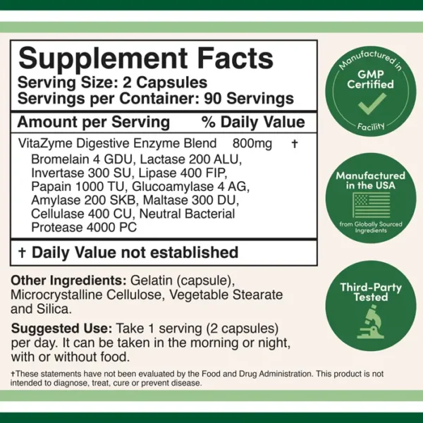 Essential digestive enzymes 800 mg 180 cap