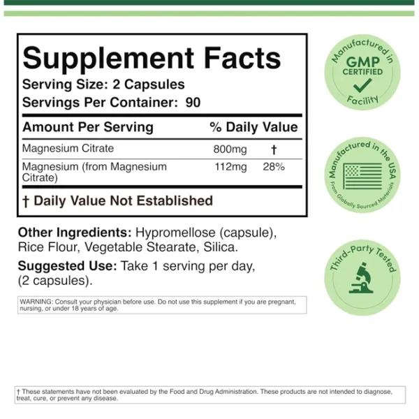 Magnesium citrate 800 mg 180 cap